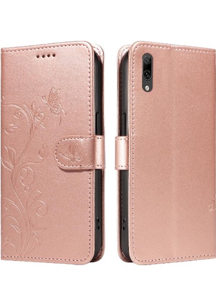 Huawei Huawei 2019 Için Flip Case Yüksek Kaliteli Deri Kabartmalı Kelebek ve (Yurt Dışından)