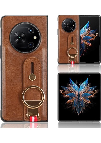 Tecno Phantom V Fold Bilek Kayışı Kolaylık Premium Pu Deri Için Kılıf (Yurt Dışından)