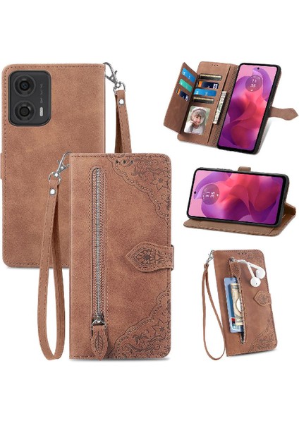 Motorola Moto G24 Çoklu Kart Yuvası Flip Fermuar Tarzı Cüzdan Için Kılıf (Yurt Dışından) modelleri