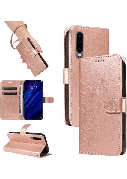Huawei P30 Kabartmalı Kelebek Cüzdan Telefon Kılıfı Için Flip Case Yüksek ve (Yurt Dışından)