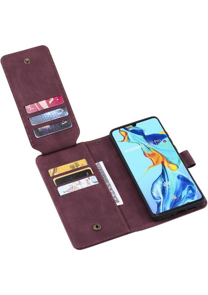 Huawei P30 Pro Kart Tutucu Kickstand Manyetik Pu Deri Cüzdan Için Kılıf (Yurt Dışından)