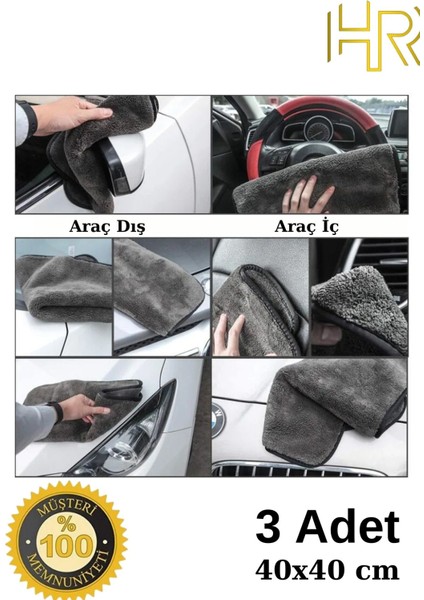 3 Adet Mikrofiber Leke Bırakmaz Araç Yıkama Kurulama Oto Cam Temizlik Bezi 40X40CM Gri fiyatları