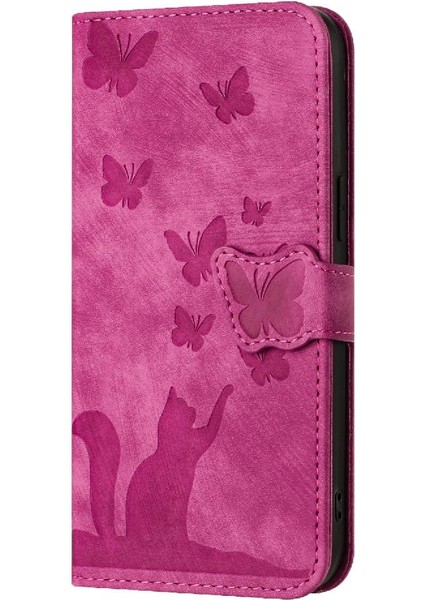 IPhone 15 Için Kılıf Pro Max Kabartmalı Kelebek Kedi Flip Folio Tutucu Kapak (Yurt Dışından)