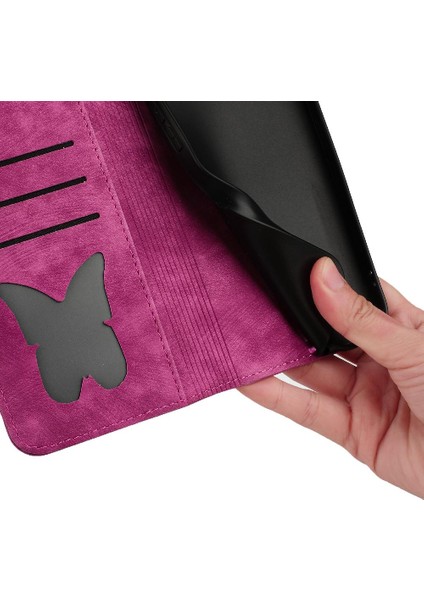 IPhone 15 Için Kılıf Pro Max Kabartmalı Kelebek Kedi Flip Folio Tutucu Kapak (Yurt Dışından)