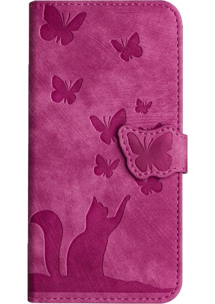 IPhone 15 Için Kılıf Pro Max Kabartmalı Kelebek Kedi Flip Folio Tutucu Kapak (Yurt Dışından)