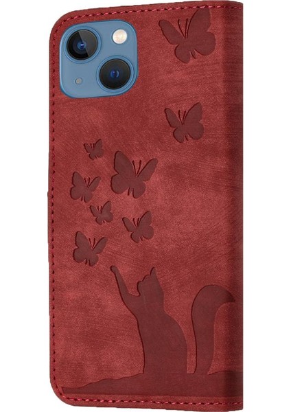IPhone 13 Için Kılıf Tutucu Kapak Cüzdan Kılıf Kart Cep Flip Folio Kedi (Yurt Dışından)