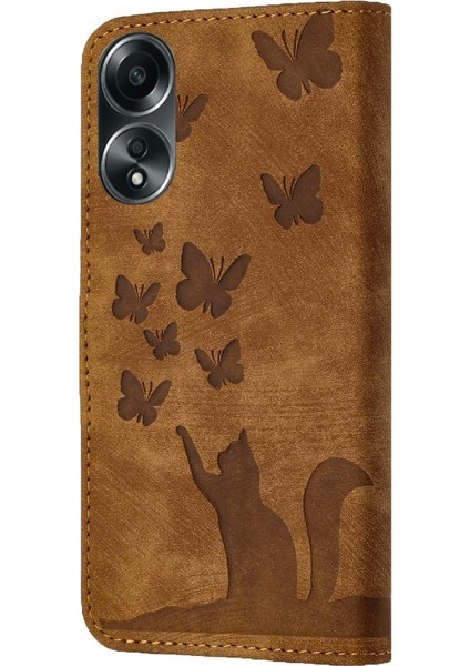 Oppo A78 4g Kart Cep Cüzdan Kılıf Için Kılıf Kabartmalı Kelebek Kedi Flip (Yurt Dışından)