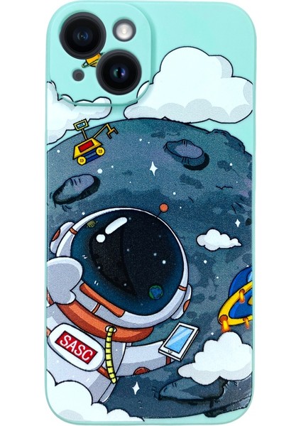 iPhone 14 Aydaki Astronot Turkuaz Silikon Kılıf modelleri