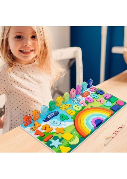 Suntek Ahşap Sayı Bulmaca Sıralama Balık Tutma 5'i 1 Arada (Yurt Dışından)