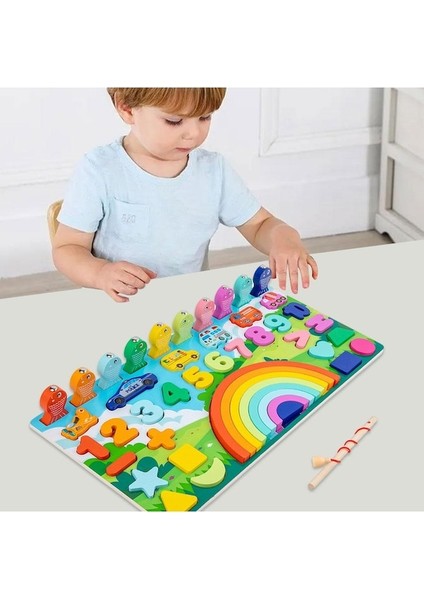 Suntek Ahşap Sayı Bulmaca Sıralama Balık Tutma 5'i 1 Arada (Yurt Dışından)