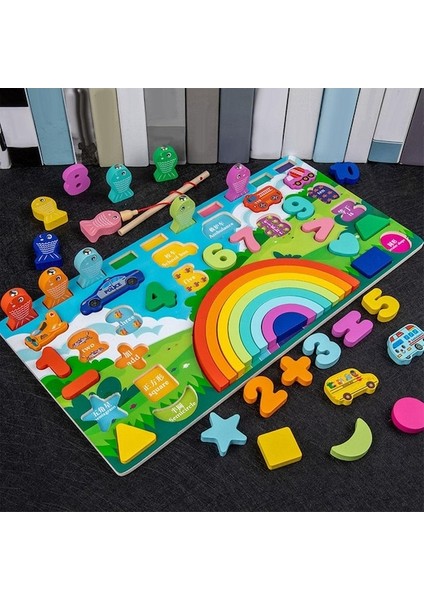 Suntek Ahşap Sayı Bulmaca Sıralama Balık Tutma 5'i 1 Arada (Yurt Dışından)