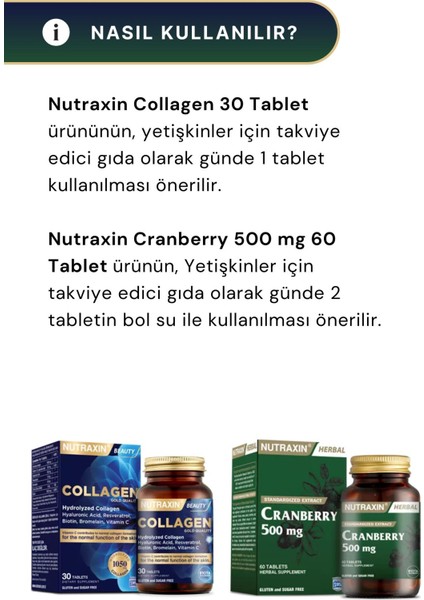 Cranberry 500 Mg 60 Tablet & Beauty Gold Collagen 30 Tablet indirimleri