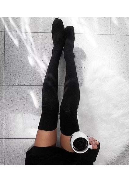 2021 Kadın Düz Renk Pamuk Uyluk Yüksek Diz Üstü Çorap Bayan Kızlar Için Siyah Beyaz Gri Sıcak Uzun Çorap Medias (Yurt Dışından) modelleri