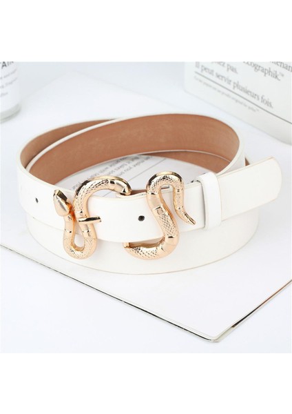 2022 Avrupa ve Amerikan Yeni Bayan Moda Yılan Toka Pu Kemer Tüm Maç Basit Kot Takım Elbise Kemer (Yurt Dışından)