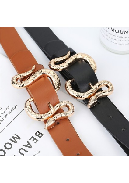 2022 Avrupa ve Amerikan Yeni Bayan Moda Yılan Toka Pu Kemer Tüm Maç Basit Kot Takım Elbise Kemer (Yurt Dışından) indirimleri