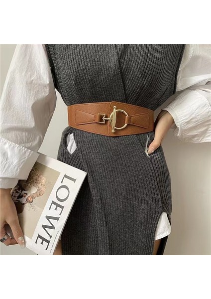 Kadın Ceket Elbise Kemer Bayanlar Geniş Korse Kemer Elastik Bel Kemeri Altın Yuvarlak Toka Moda Lüks Vahşi Vintage Bel Mühür (Yurt Dışından) fırsatları
