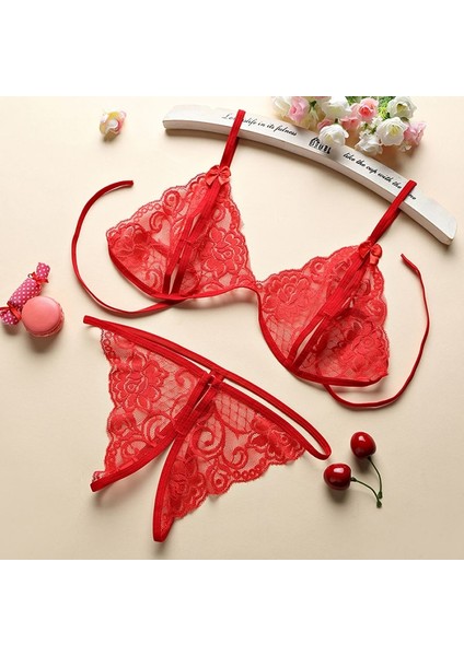 Halter Sutyen Seti Kadın Açık Iç Çamaşırı Katı Örgü Dantel Patchwork Chemises Iç Çamaşırı Seti Jartiyer Kemerler ile Sıcak Kostümleri (Yurt Dışından) indirimleri