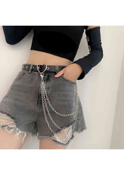 Basit Aşk Kalp Kadın Kemer Üç Katmanlı Metal Pantolon Zinciri Punk Hip-Hop Bel Zinciri Kemerler Kızlar Için Pantolon Kot (Yurt Dışından) modelleri