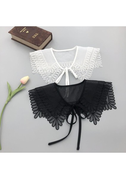 Yaka Şal Kadın Gömlek Ayrılabilir Yaka Çift Katmanlar Yanlış Yaka Nakış Yaka Yarım Gömlek Şal Wrap Dekorasyon (Yurt Dışından)