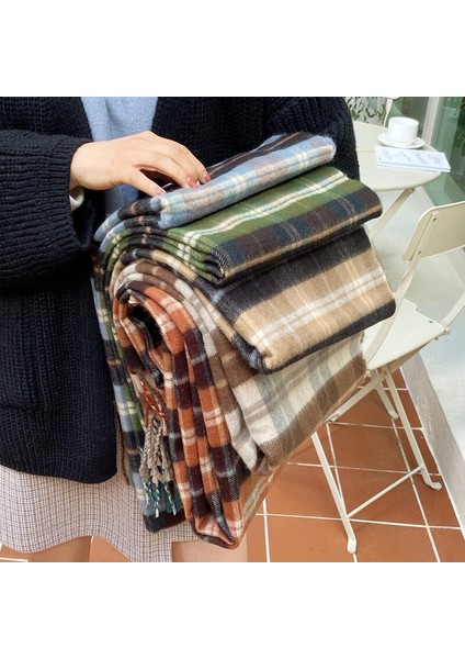 Aynı Ekose Sıcak Kış Trendi Eşarp Erkekler Taklit Kaşmir Eşarp Lüks Tasarımcı Eşarplar ile Kadın Moda Blogcusu (Yurt Dışından) modelleri