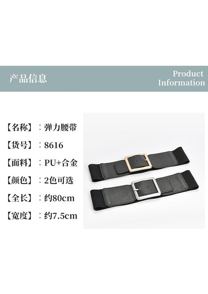 Kadın Elastik Geniş Siyah Kemer 7.5 cm Genişlik Kemer Ceket ve Elbise Retro Tarzı Altın Gümüş Kare Pin Toka Kuşak Yonbaody (Yurt Dışından) modelleri