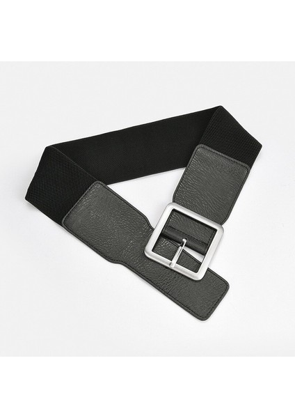 Kadın Elastik Geniş Siyah Kemer 7.5 cm Genişlik Kemer Ceket ve Elbise Retro Tarzı Altın Gümüş Kare Pin Toka Kuşak Yonbaody (Yurt Dışından) fırsatları