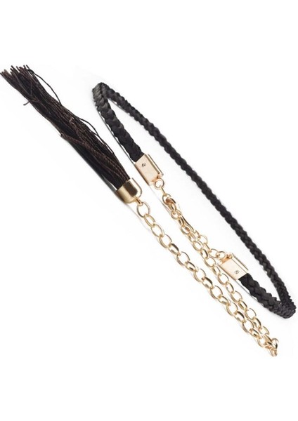 Vrouwen Metal Taille Ketting Gevlochten Riem Smalle Mode Grote Omvang Taille Touw Ketting Riem Wit Kwastje Dame Modellen F0068 (Yurt Dışından)