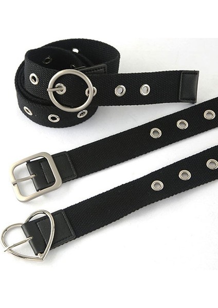 Geniş Kadın Kadın Bel Kemeri Siyah Kanvas Kemer Grommet Delik Toka Kemer Kot Bel Kemeri Yuvarlak Aşk Kalp Kare Kemer (Yurt Dışından) fiyatları