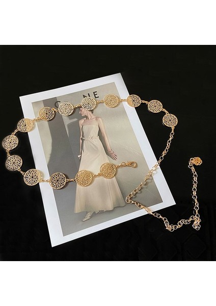 Retro Hollow Out Gesneden Vrouwen Ketting Riem Ronde Metal Verstelbare Dunne Taille Keten Riemen Jurk Broek Decoratieve Broeksbanden Bandjes (Yurt Dışından) indirimleri