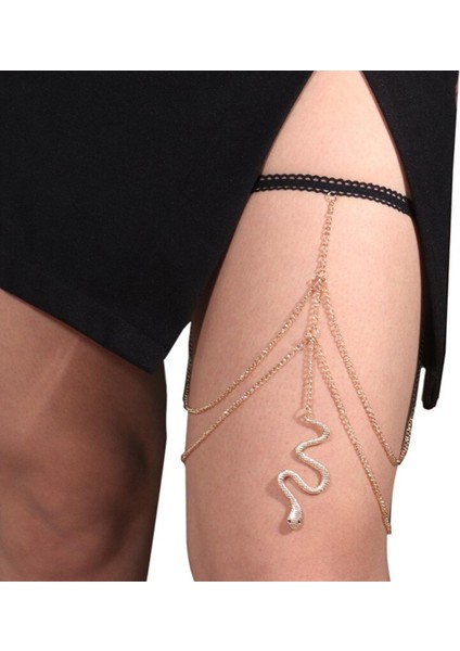 Q1JD Punk Yılan Püskül Uyluk Zincir Bacak Vücut Zinciri Demeti Gotik Bacak Jartiyer Kemer Moda Plaj Kulübü Rave Parti Vücut Malzemeleri (Yurt Dışından)
