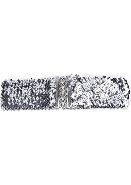 1 Adet Yeni Bling Bayan Perçin Payetler Elastik Streç Geniş Bel Kemeri Kemer Ince Rahat (Yurt Dışından)