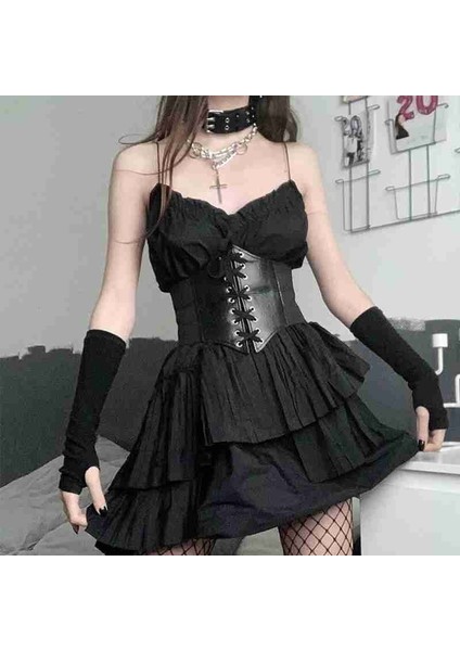 Elbise Dekore Edilmiş Kuşak Gotik Koyu Bağcıklı Kırpma Üst Korse Kemer Suni Deri Siyah Bel Mühür Demeti Büstiyer Üstleri Ince (Yurt Dışından) indirimleri