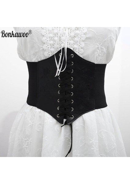 Bonkawoo Vrouwen Taille Korse Riem Gotik Dantel Up Vrouwelijke Brede Pu Leer Afslanken Tailleband Verstelbare Jurk Gordel Büstiyer Üstleri (Yurt Dışından) fiyatları