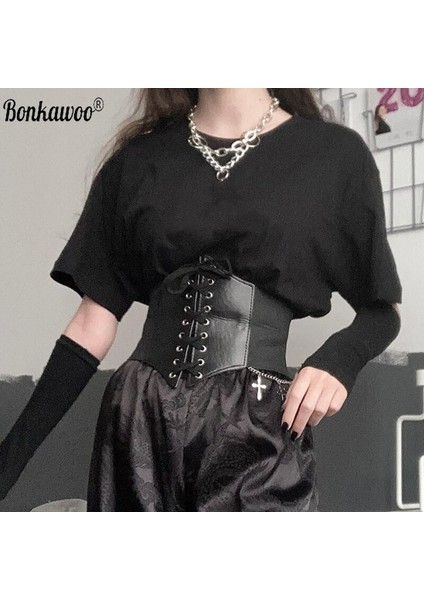 Bonkawoo Vrouwen Taille Korse Riem Gotik Dantel Up Vrouwelijke Brede Pu Leer Afslanken Tailleband Verstelbare Jurk Gordel Büstiyer Üstleri (Yurt Dışından) modelleri