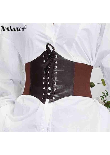 Bonkawoo Vrouwen Taille Korse Riem Gotik Dantel Up Vrouwelijke Brede Pu Leer Afslanken Tailleband Verstelbare Jurk Gordel Büstiyer Üstleri (Yurt Dışından) fırsatları