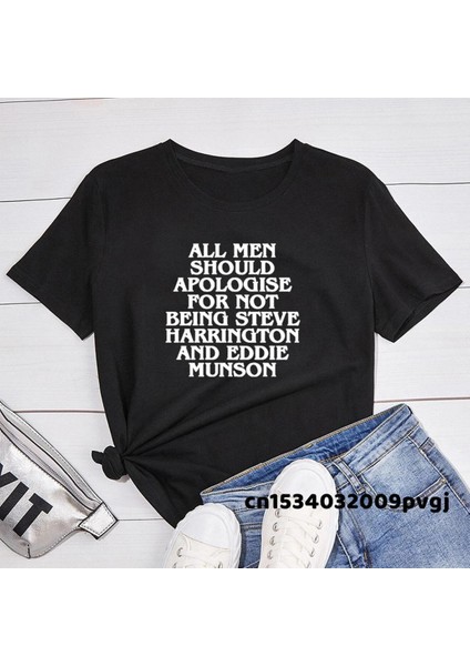 Eddie Munson Stranger Şeyler T-Shirt Vintage Mektup Baskı Tüm Erkekler Özür Dilemeli T Gömlek O Boyun Kadın Yaz Tees (Yurt Dışından)