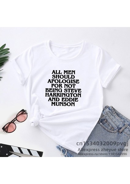 Eddie Munson Stranger Şeyler T-Shirt Vintage Mektup Baskı Tüm Erkekler Özür Dilemeli T Gömlek O Boyun Kadın Yaz Tees (Yurt Dışından) fiyatları