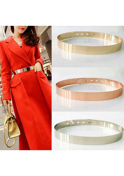 Moda Kadın Ayarlanabilir Tasarımcı Metal Bel Kemeri Bling Altın Gümüş Renk Plaka Vintage Bayanlar Basit Kemerler Ayna Kemer (Yurt Dışından)