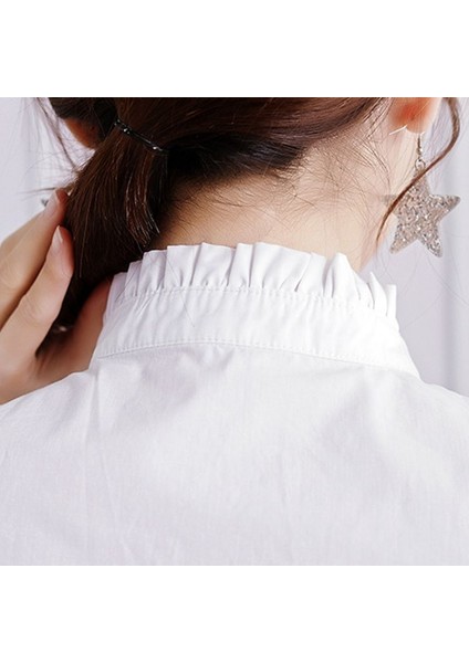 Bayan Zarif Buruşuk Ruffles Standı Yaka Temel Katmanlı Saf Beyaz Kazak Aksesuarı Sonbahar Ayrılabilir Yarım Gömlek Bluz (Yurt Dışından) modelleri