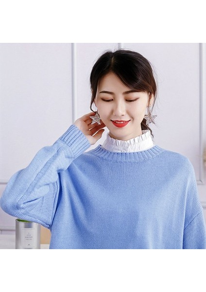 Bayan Zarif Buruşuk Ruffles Standı Yaka Temel Katmanlı Saf Beyaz Kazak Aksesuarı Sonbahar Ayrılabilir Yarım Gömlek Bluz (Yurt Dışından) fırsatları