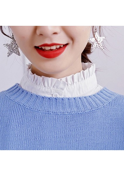 Bayan Zarif Buruşuk Ruffles Standı Yaka Temel Katmanlı Saf Beyaz Kazak Aksesuarı Sonbahar Ayrılabilir Yarım Gömlek Bluz (Yurt Dışından) indirimleri