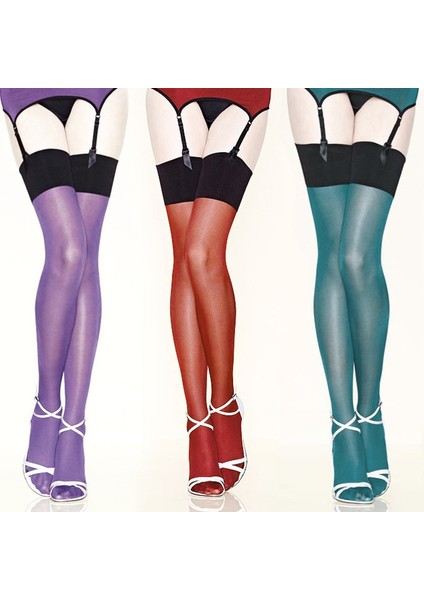 Kadın Çok Renkli Yağ Parlatıcı Parlak Uyluk Yüksek Çorap Bayanlar Soğutma Sıvısı Lolita Glitter Parlaklık Bacaklar Kaburga Üst Opak (Yurt Dışından) modelleri