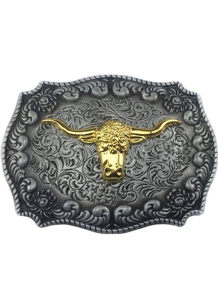 Vintage Batı Kovboy Altın Uzun Boynuz Boğa Kafası Çiçek Çinko Alaşım Kemer Tokası (Yurt Dışından)