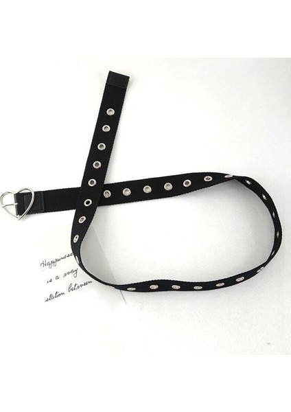 1 Adet 3.2cm Genişliğinde Kadın Siyah Kanvas Kemer Grommet Delik Toka Kemer Kot Bel Kemeri Yuvarlak Aşk Kalp Alaşım Tokalı Kemer (Yurt Dışından) fiyatları