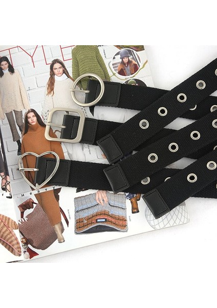 1 Adet 3.2cm Genişliğinde Kadın Siyah Kanvas Kemer Grommet Delik Toka Kemer Kot Bel Kemeri Yuvarlak Aşk Kalp Alaşım Tokalı Kemer (Yurt Dışından) indirimleri