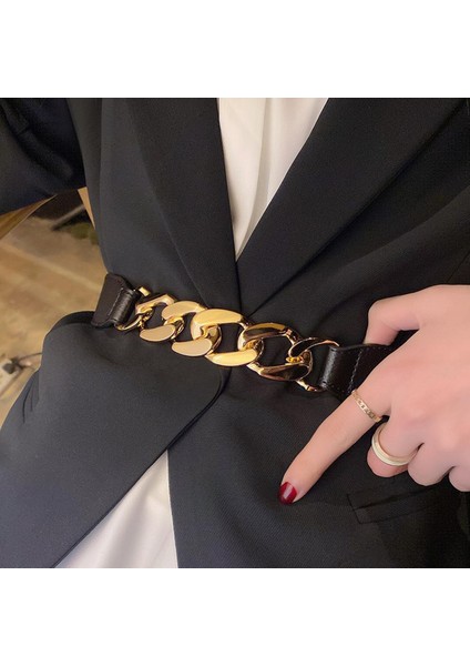 Lüks Elastik Geniş Kadın Bel Kemeri Altın Renk Metal Zincir Bayan Elbise Kemerleri Moda Ceket Kazak Kadın Kemer X258 (Yurt Dışından)