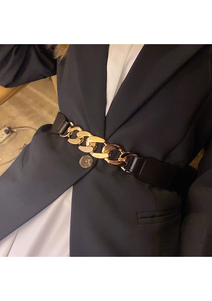Lüks Elastik Geniş Kadın Bel Kemeri Altın Renk Metal Zincir Bayan Elbise Kemerleri Moda Ceket Kazak Kadın Kemer X258 (Yurt Dışından) fiyatları