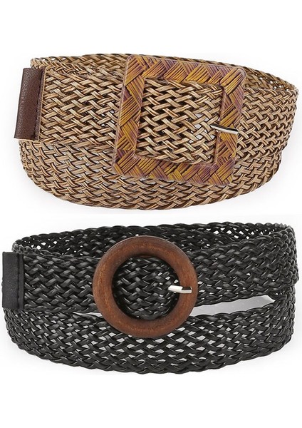 Vintage Boho Yuvarlak Kare Toka Dekoratif Geniş Kemer Kadın Örgü Kemer Nefes Içi Boş Dokuma Kemer Saman Örme Elastik (Yurt Dışından) fiyatları