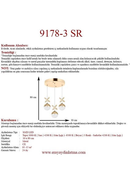 9178-3 3lü Sarkıt LED Avize