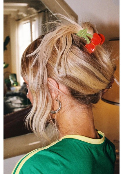 Çok Tatlı Dallı Kiraz Akrilik Lüks Mandal Saç Tokası